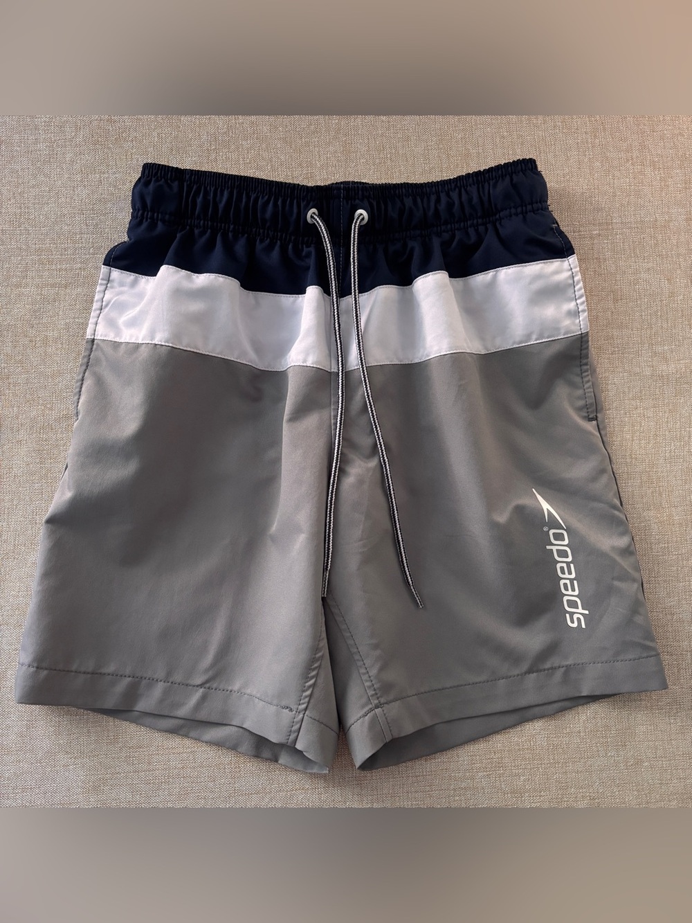 Speedo Gray Navy White Block Swim Shorts ~ Sz Sm ~ trunks, summer, beach, pool